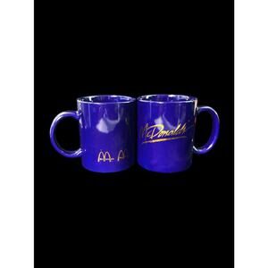1990s Pair of Cobalt Blue Gold Logo McDonald's Coffee Mugs Collectible Fast Food